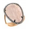 Женское серебряное кольцо 925* в позолоте и чернении с розовым кварцем и цирконием, Арт.55 6801А 