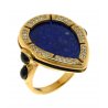 Женское серебряное позолоченное кольцо 925* с синим ляписом и цирконием, Арт.55 7249 