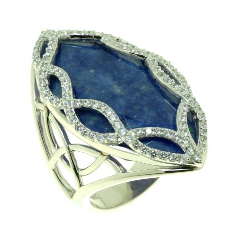 Женское серебряное родированное кольцо 925* с содалитом и белым цирконием, арт. 15 7243 