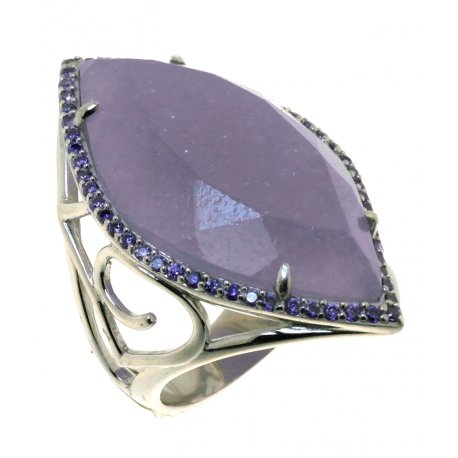 Женское серебряное родированное кольцо 925* с лепидолитом, белым и фиолетовым цирконием, арт. 15 7246 