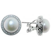 Сережки жіночі срібні 925* родій цирконій культивовані перли Арт11 6 0656