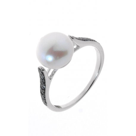 Каблучка жіноча срібна 925* родій цирконій культивовані перли Арт15 6 0868 