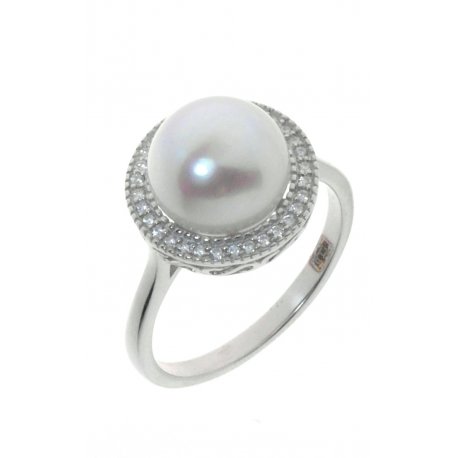 Каблучка жіноча срібна 925* родій цирконій культивовані перли Арт15 6 0656