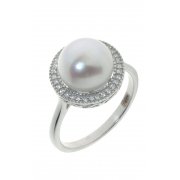 Каблучка жіноча срібна 925* родій цирконій культивовані перли Арт15 6 0656